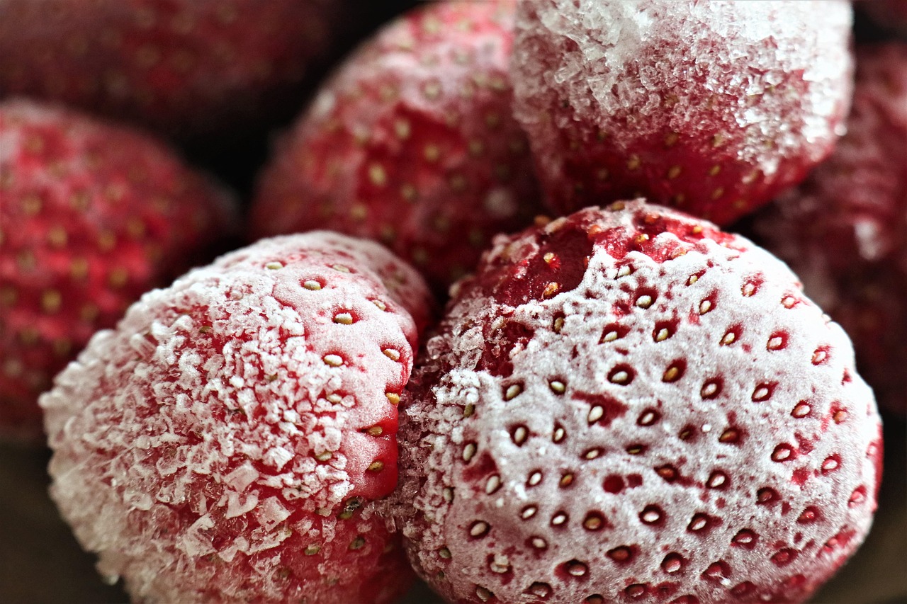 strawberries, frozen, expectancy, for the season, fruit, health, red, nature, ice, seeds, spring